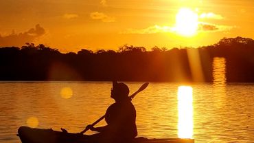 Caiaque ou Stand Up Paddle (SUP) no túnel do mangue com pôr do sol